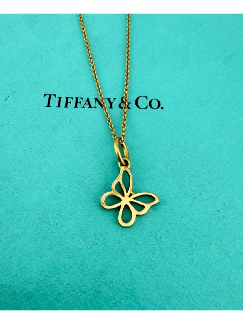 Tiffany & Co. 18k Mini Butterfly Charm Necklace 16in 2.1g Retired Yellow Gold